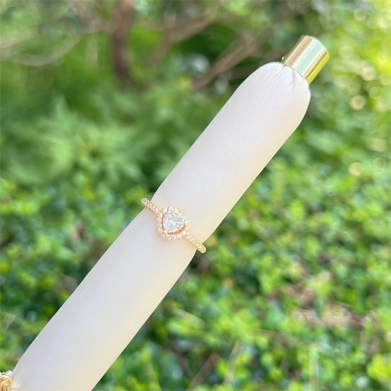 Copper 18K Gold Plated Inlay Heart Shape Zircon Open Rings