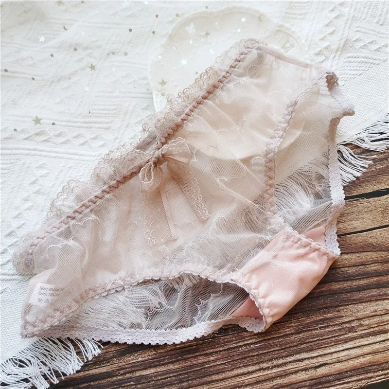 French Sexy Panties Women's Cotton Underwear Fashion Bow Underpants Low Waist Seamless Panties Girl Mesh Briefs Female Lingerie