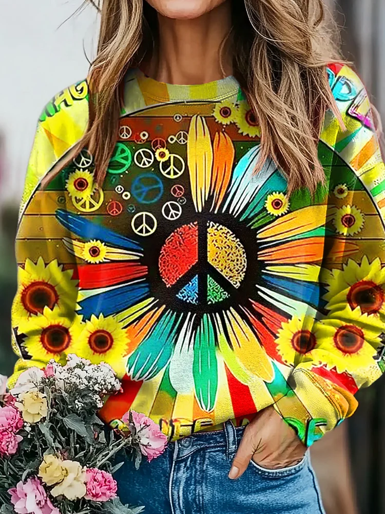 Hippie Flower Art Print Casual Sweatshirt