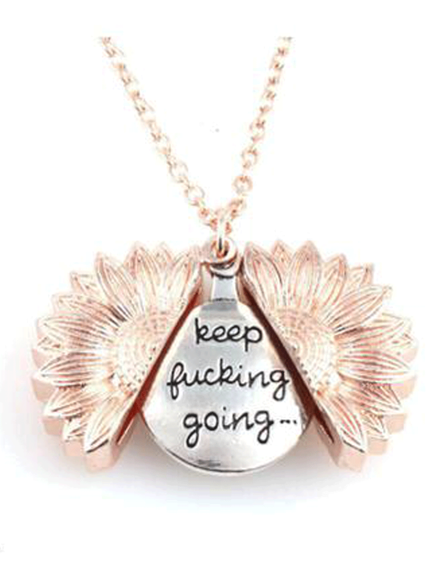 Keep F cking Going Sunflower Locket Pendant Necklace