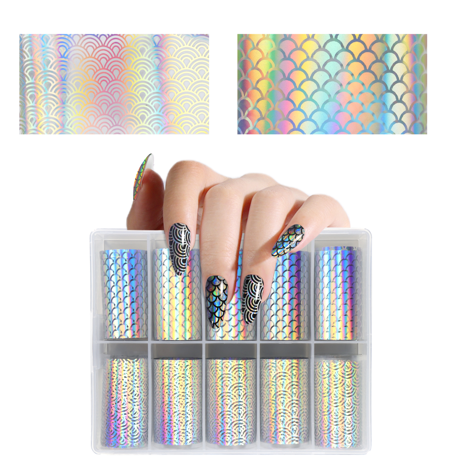 Holographic Fish Scale Nail Transfer Foil 12 styles