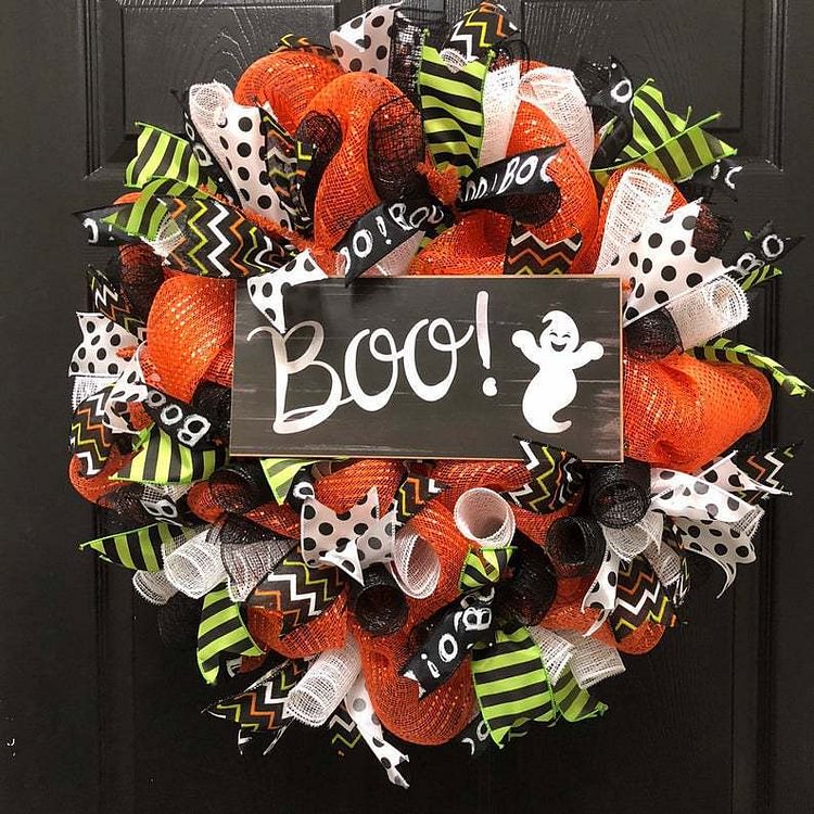 Boo Wreath With Ghost Candy Deco Mesh Halloween Door Wreaths
