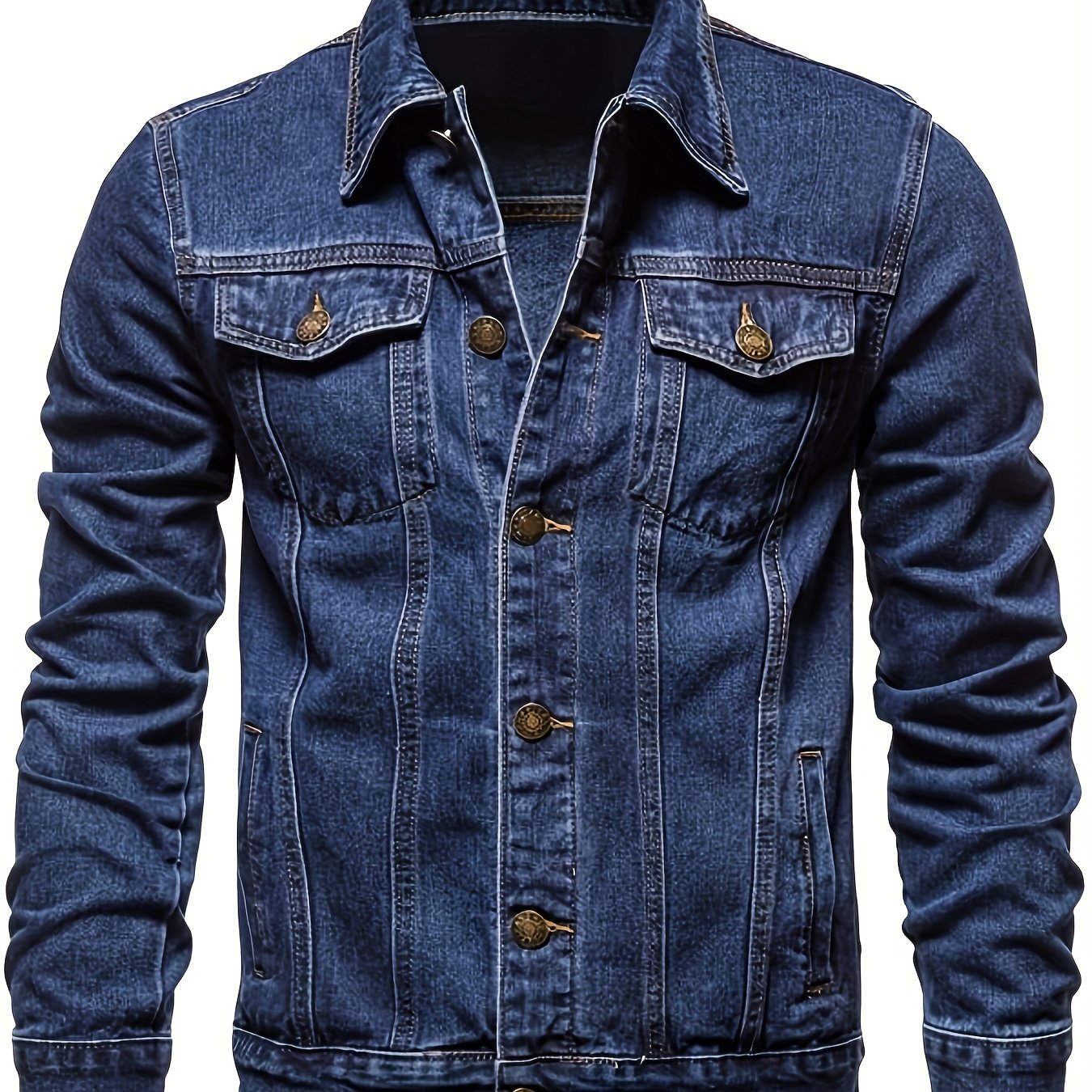 men's Chic Denim Jacket, Street Style Lapel Button Up Multi Pocket Jacket Coat