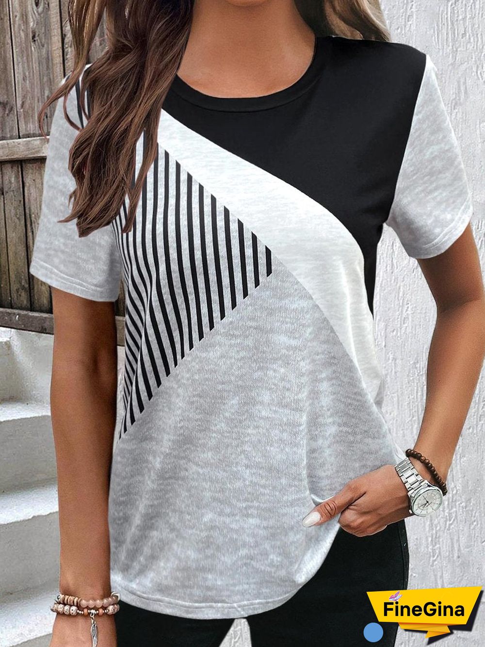 Color Block Short Sleeves Top