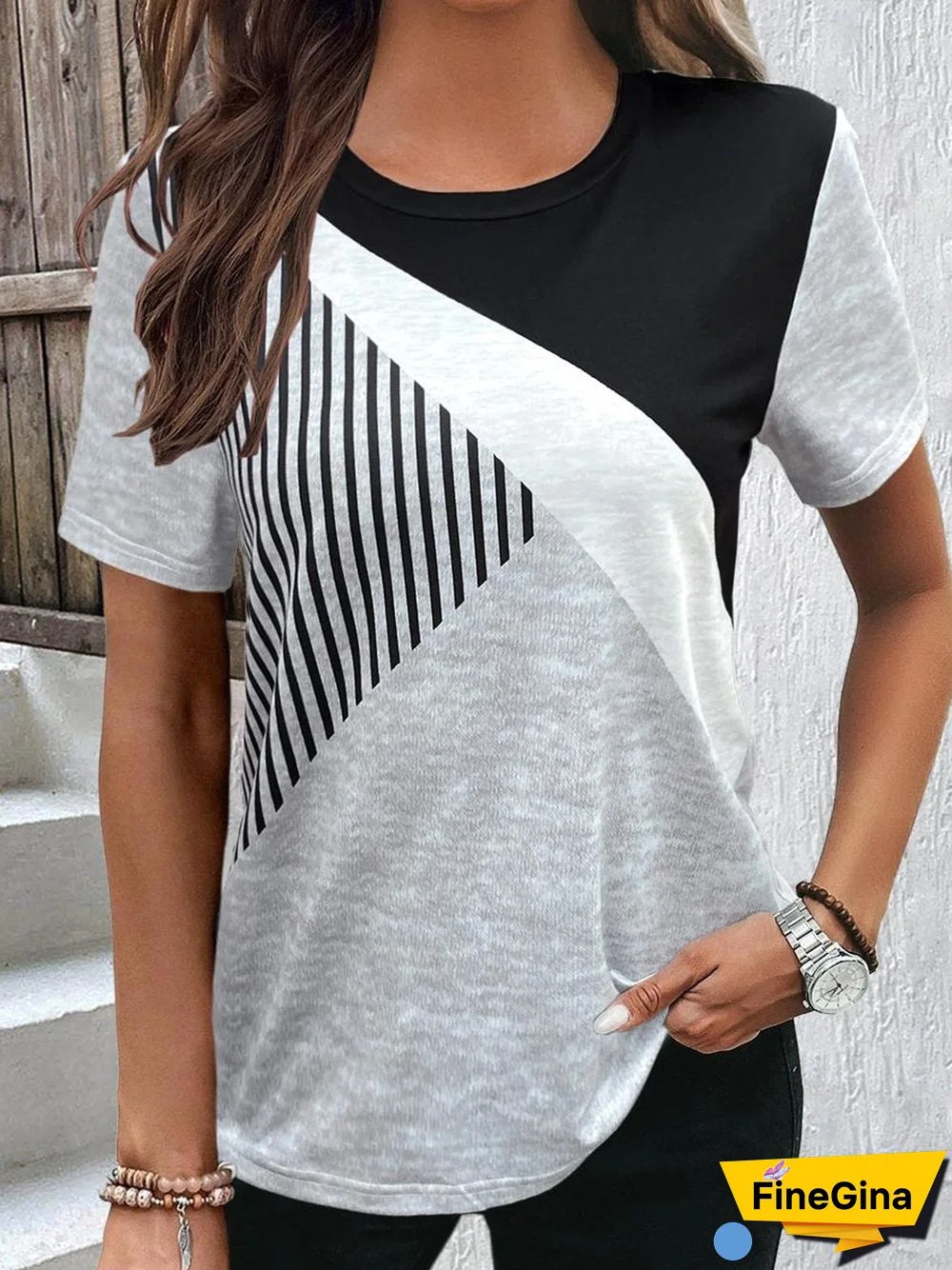 Color Block Short Sleeves Top