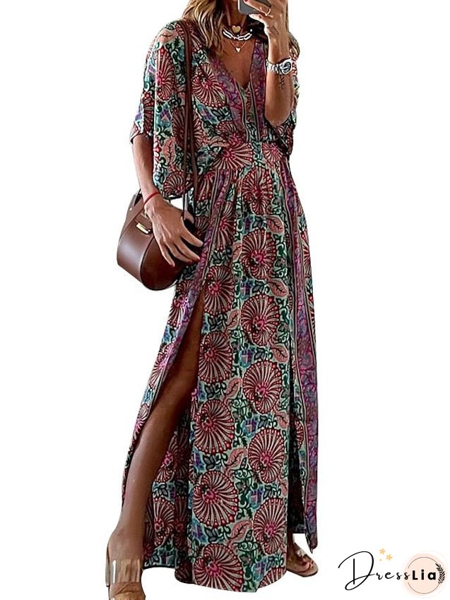 Red Swing Dress Boho Long Maxi