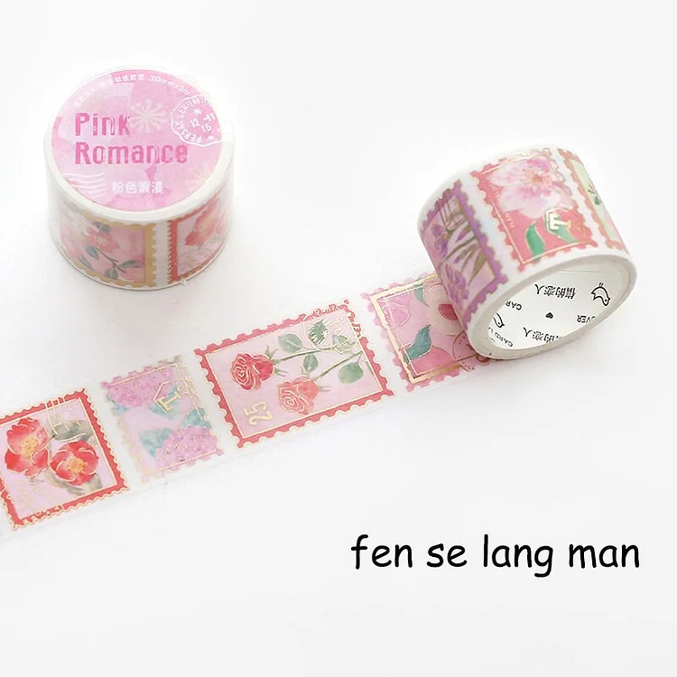 Journalsay 30mm*300cm/ Roll Mosaic Post Office Series Literary Plant Flower Bronzing Washi Tape