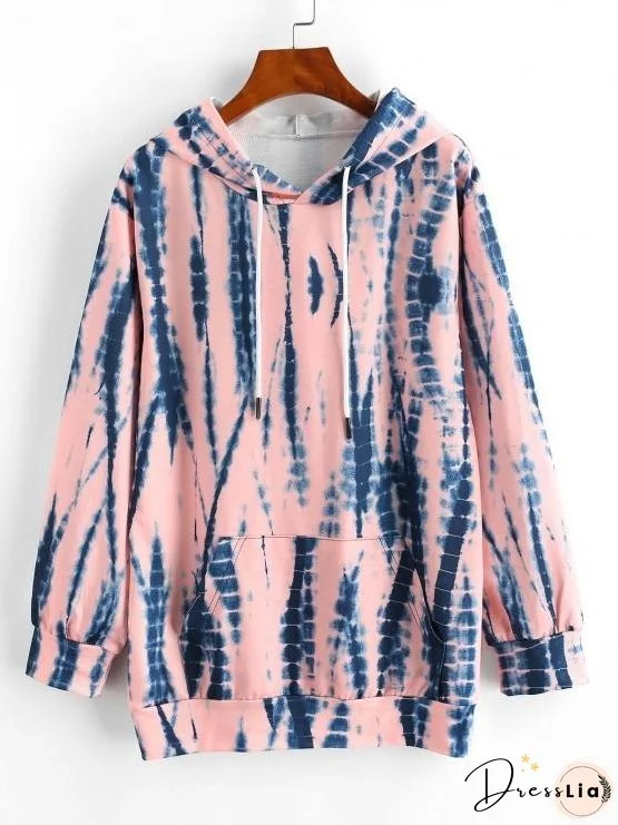 Tie Dye Drawstring Kangaroo Pocket Hoodie for Women