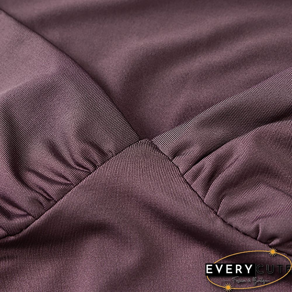 Purple Tube Pleated Long Sleeve Mini Dress