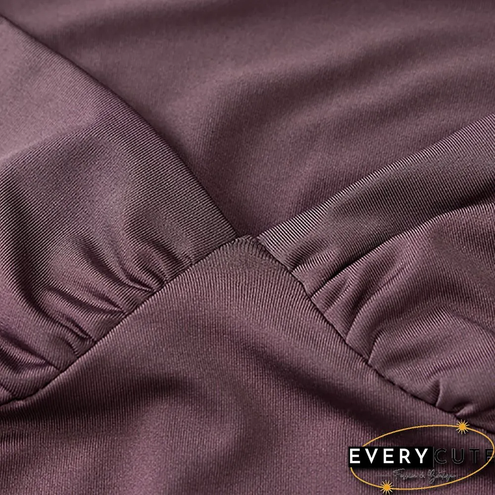 Purple Tube Pleated Long Sleeve Mini Dress