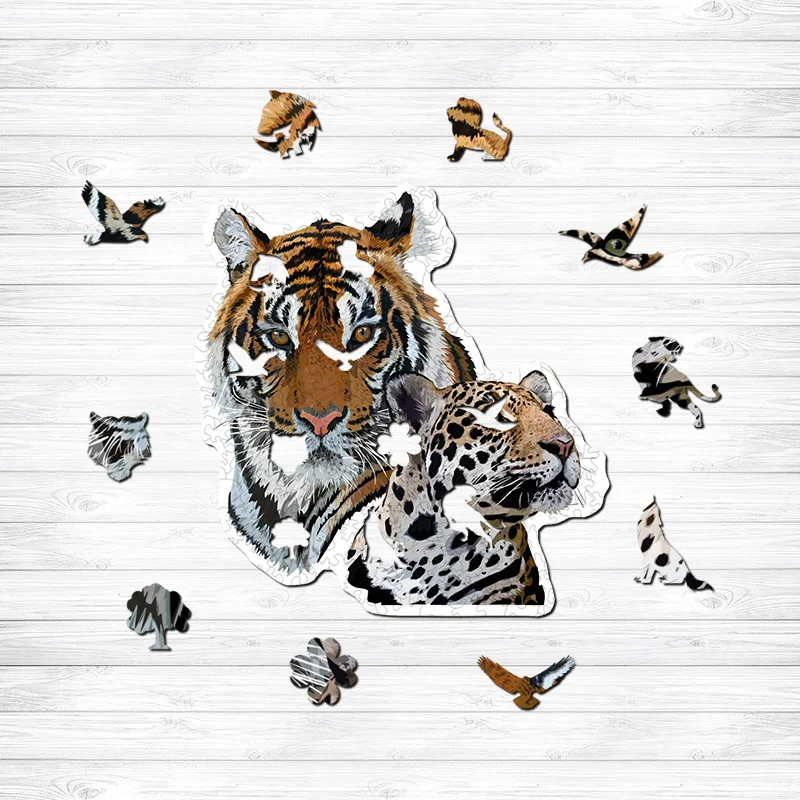 Jeffpuzzle™-JEFFPUZZLE™ Tiger and Leopard  Wooden Puzzle