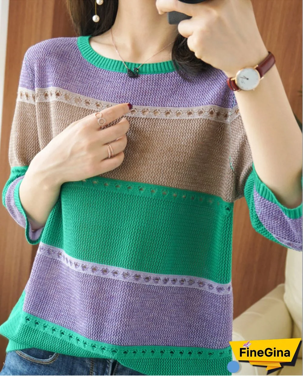 Fashion Tops Women O-Neck T-shirt Knitted Pullover Women Loose Hollow Bottoming Shirt Oversized Sweater Women's Clothing