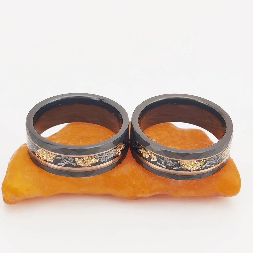 8MM Tungsten Matching Mens Women Flat Inlay Tungsten Faceted Couple Wedding Rings Comfort Fit