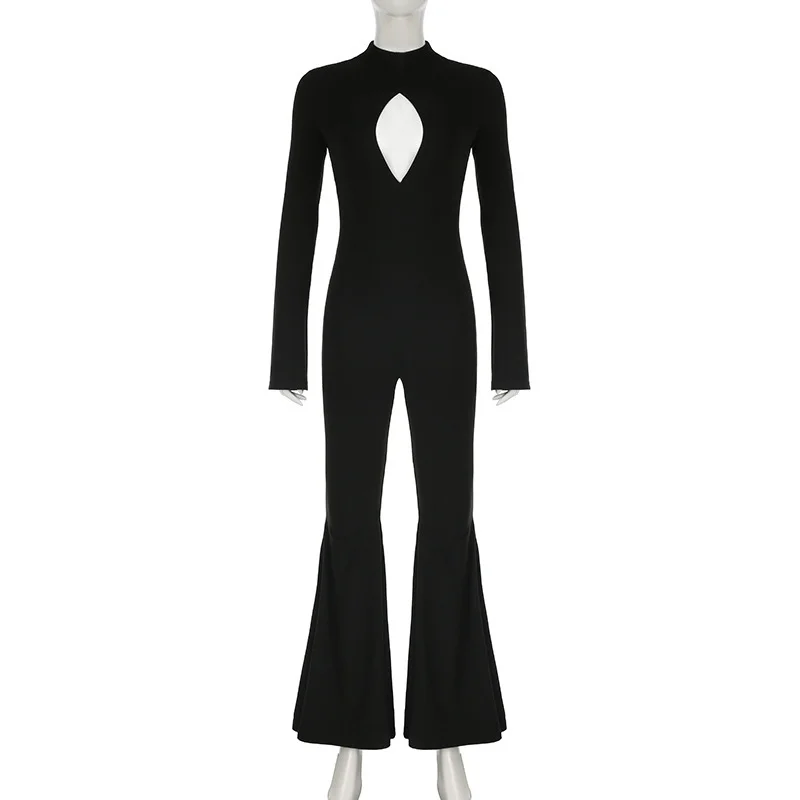 Uveng Uveng Women's Wear Sexy Slim Hollow Long Sleeve Jumpsuit Mop Ground Horn Trousers