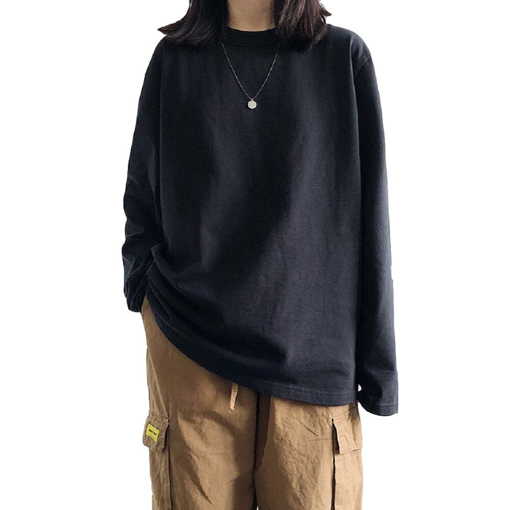 ONCE Tees Simple Casual Long Sleeve Round Neck White Color Women Tops Fashion Solid Autumn Spring Female Basic T-shirts