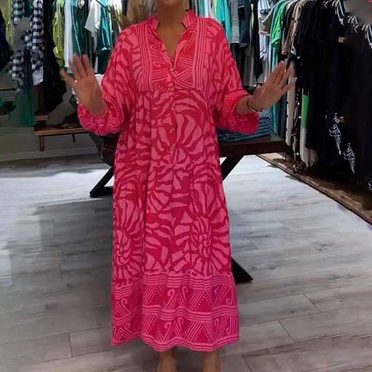 Showy Pink Bell Sleeve Maxi Dress