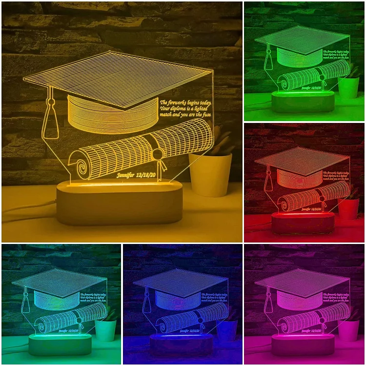 2024 Graduation Gifts Personalized 7 Colors Changing Bachelor Cap Night Light With Name Lamp