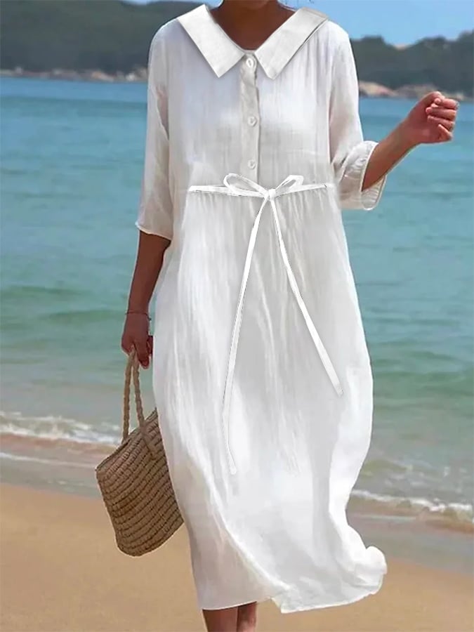 Women's Casual Loose Cotton And Linen Dress