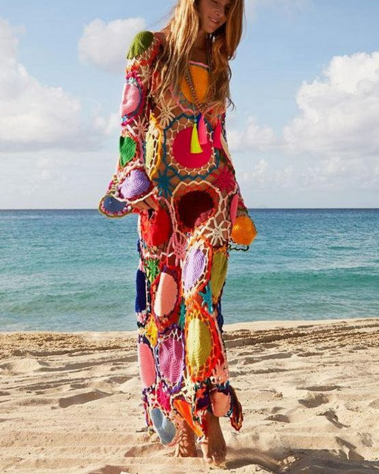 Bohemian Rainbow Crochet Dress