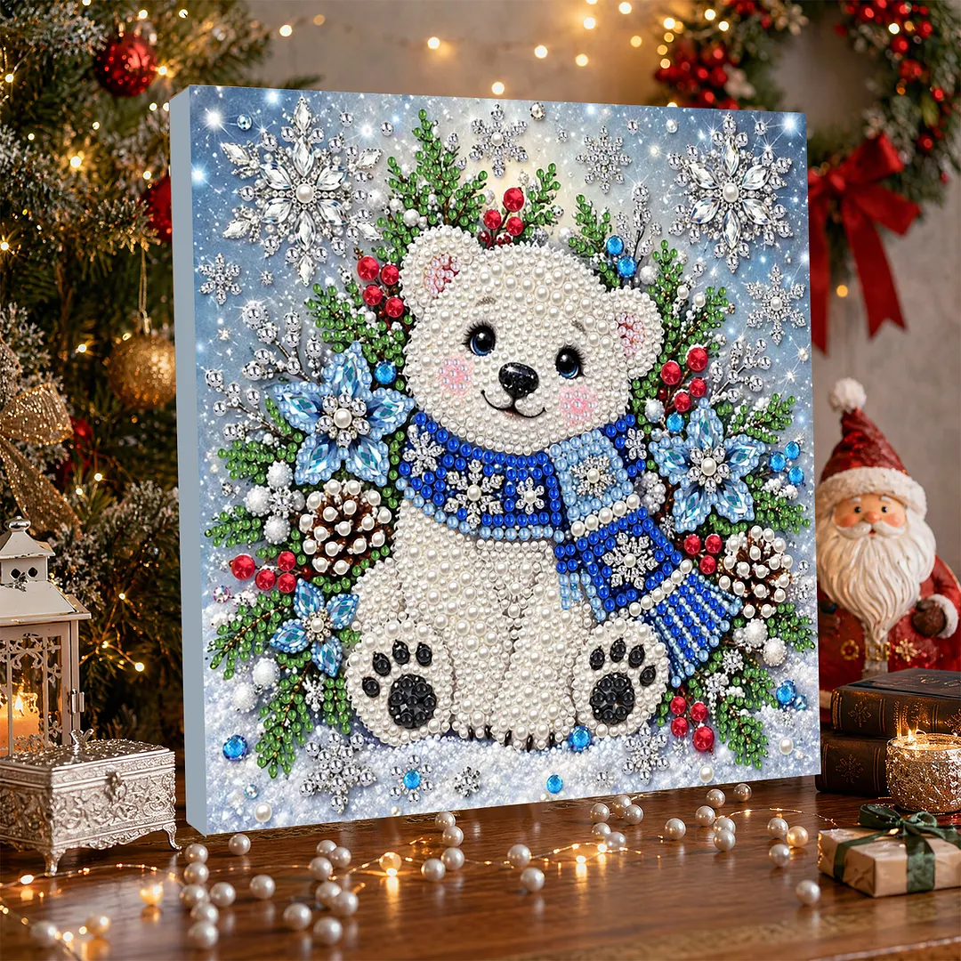 Framed Pearl Painting Kit Holiday Bear Wall Art 11.81x11.81in