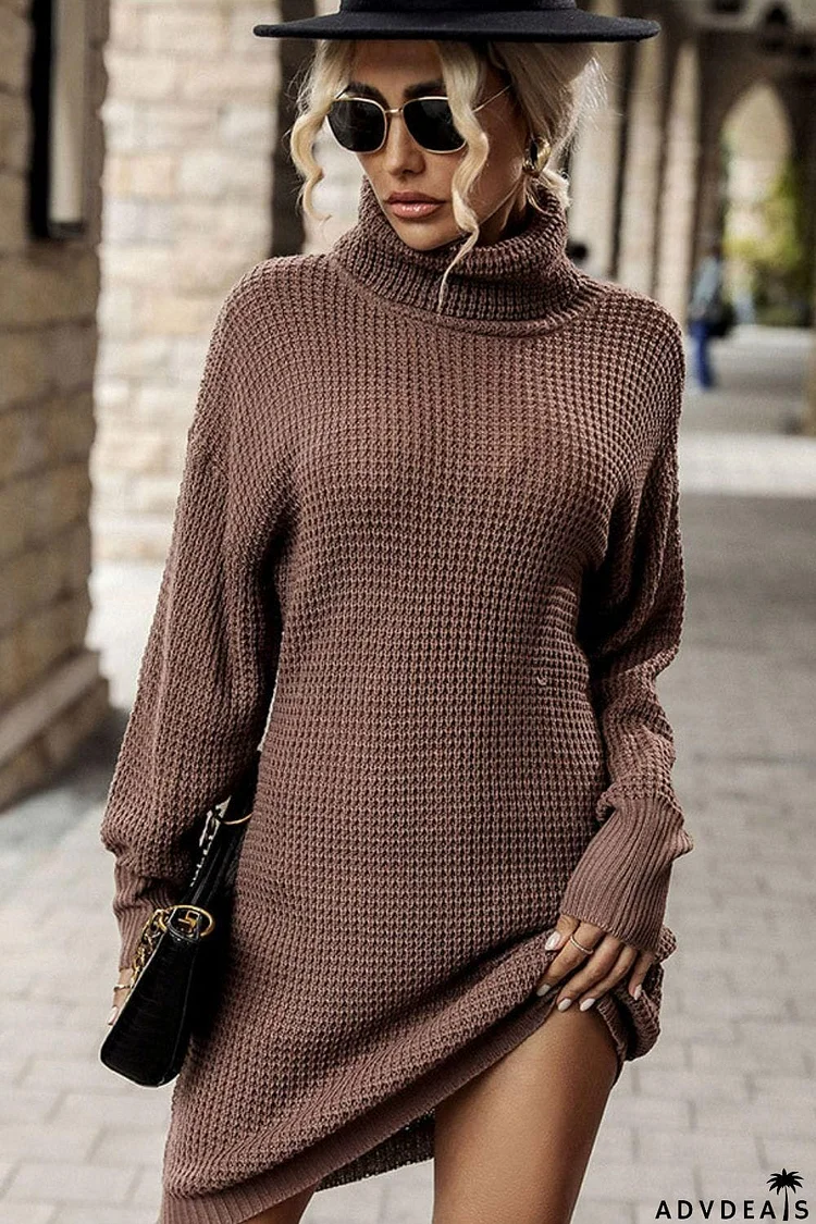 Turtleneck Dropped Shoulder Mini Sweater Dress