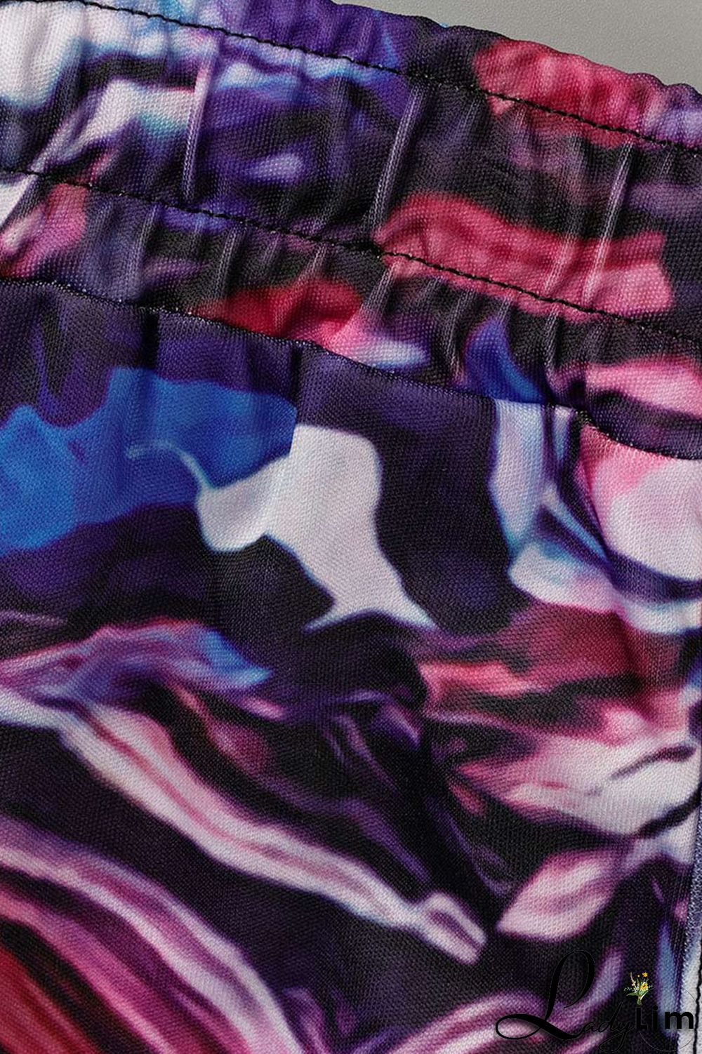 Black Gray Casual Print Patchwork Buckle Turndown Collar Short Sleeve Two Pieces