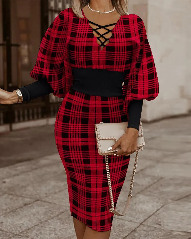 Winter Fashion Print Dress Women fashion V-Neck Long Sleeve Pencil Dress Elegant Temperament Slim Dress Women Vestidos