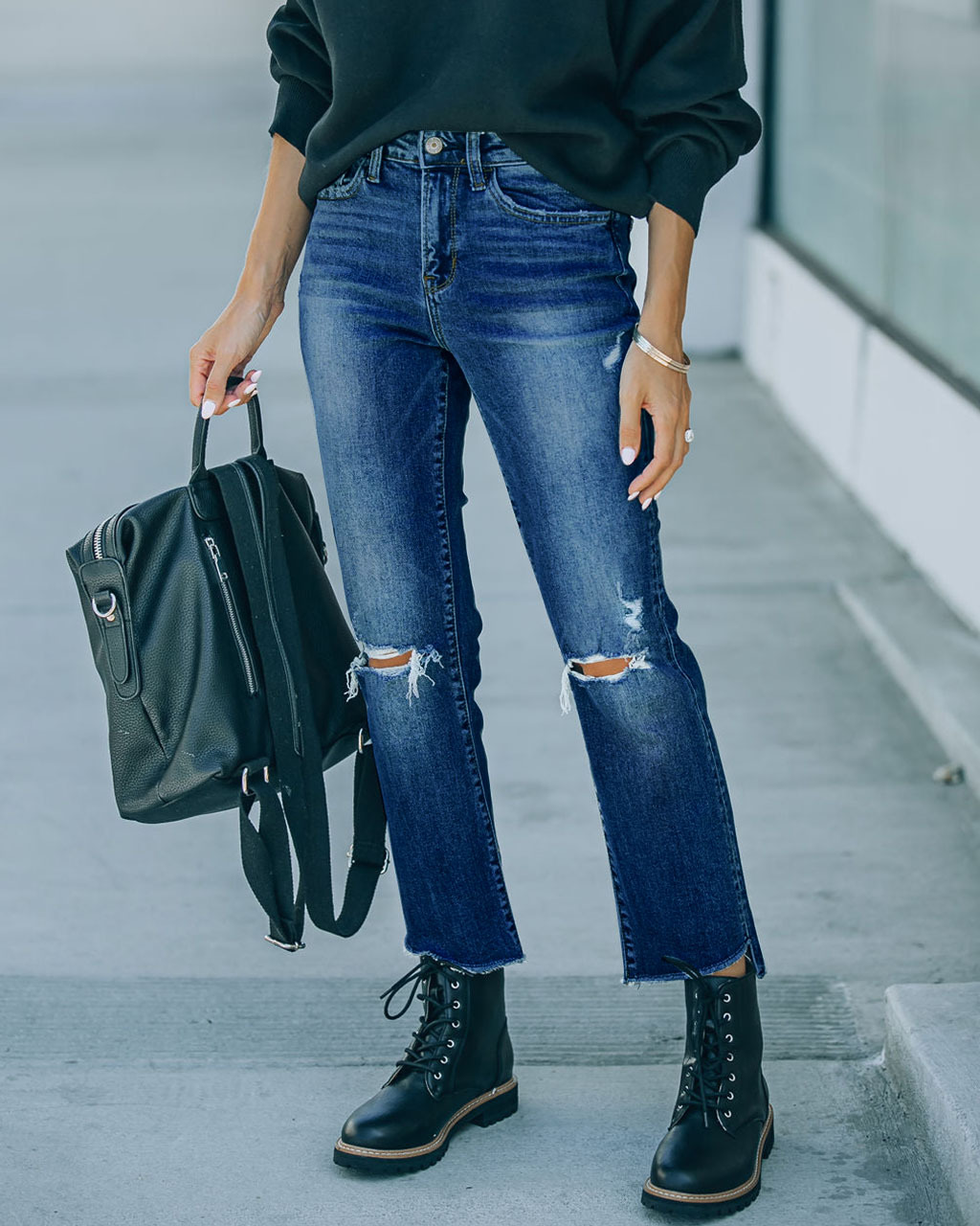 High waist cropped frayed ripped jeans