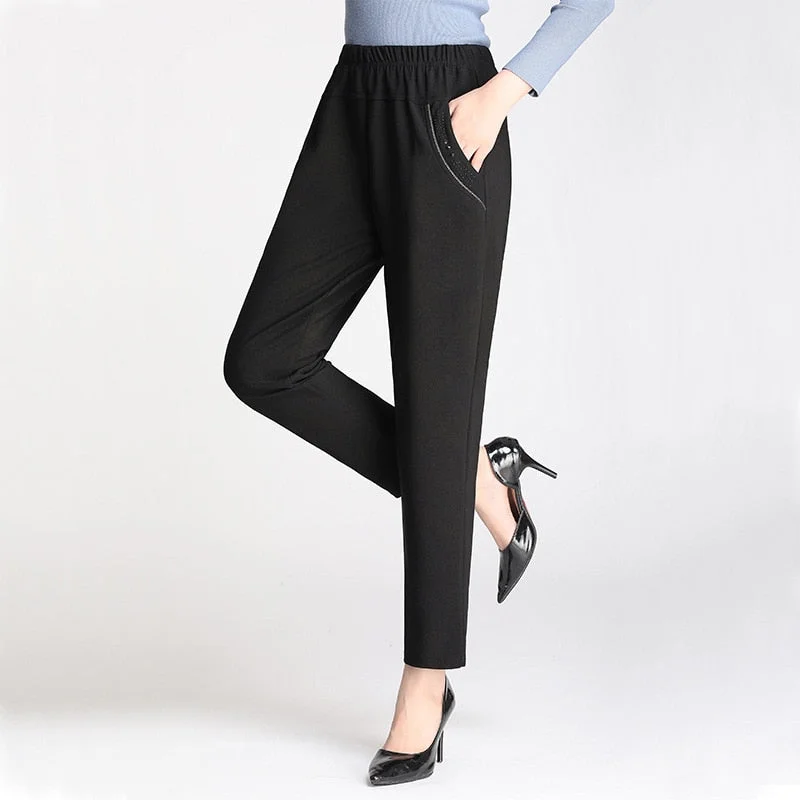 Pants Women Large Size Simple High Waist Leisure Long Trousers Korean Style Straight Womens Pocket All-match Female Office Lady