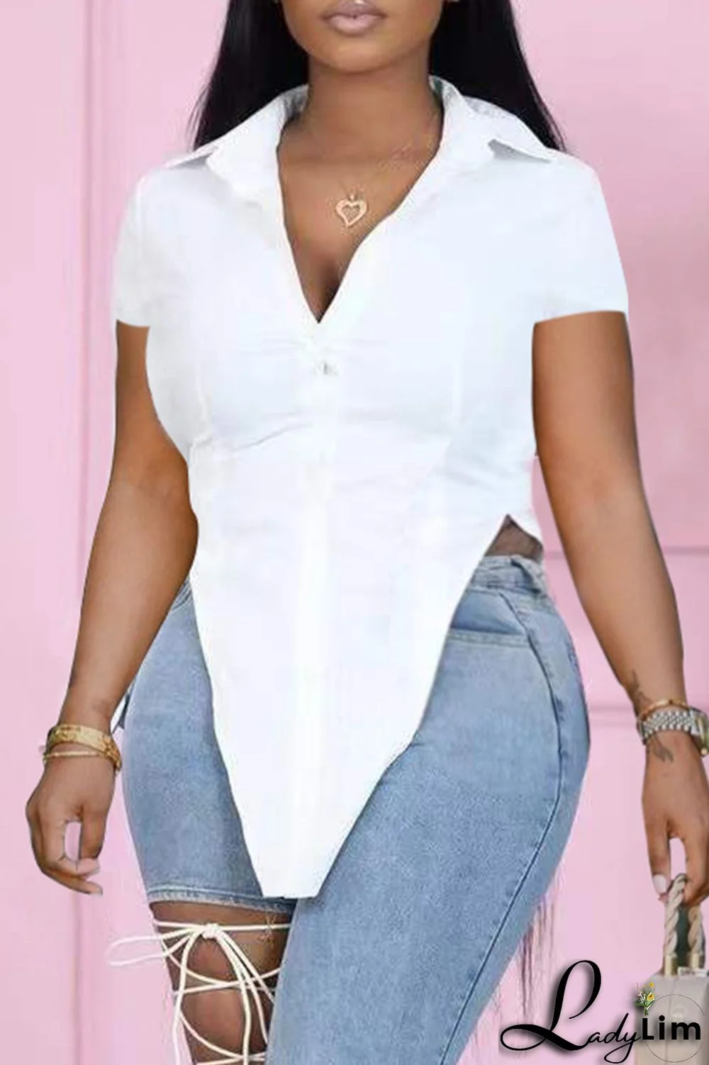 Black Fashion Casual Solid Asymmetrical Turndown Collar Tops