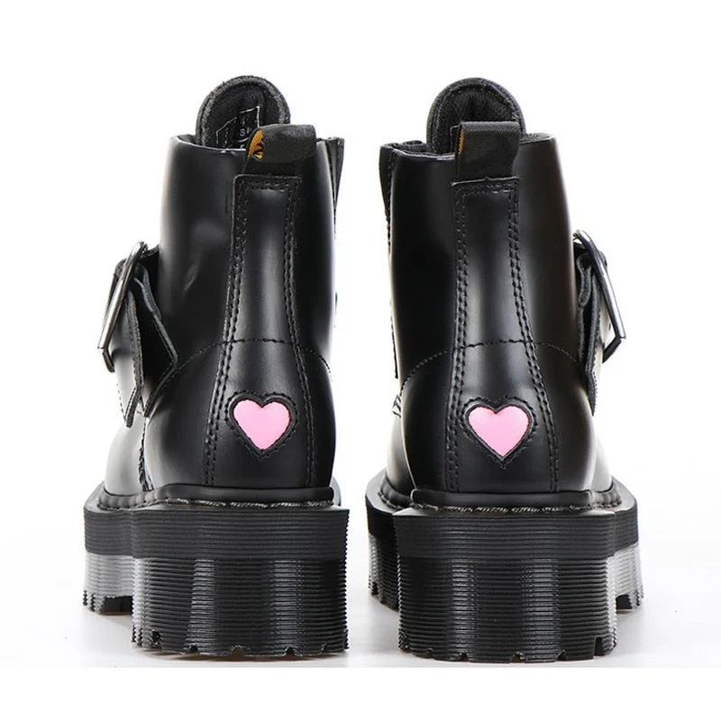 2022 Women Boots Motorcycle Shoes Winter Platforms Ankle Boots Martin Female Chunky Leather Gothic Booties Woman Square Heels