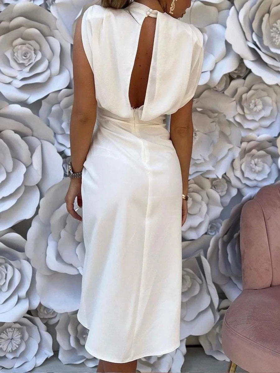 Wrinkled Irregular Design Backless Evening Dress