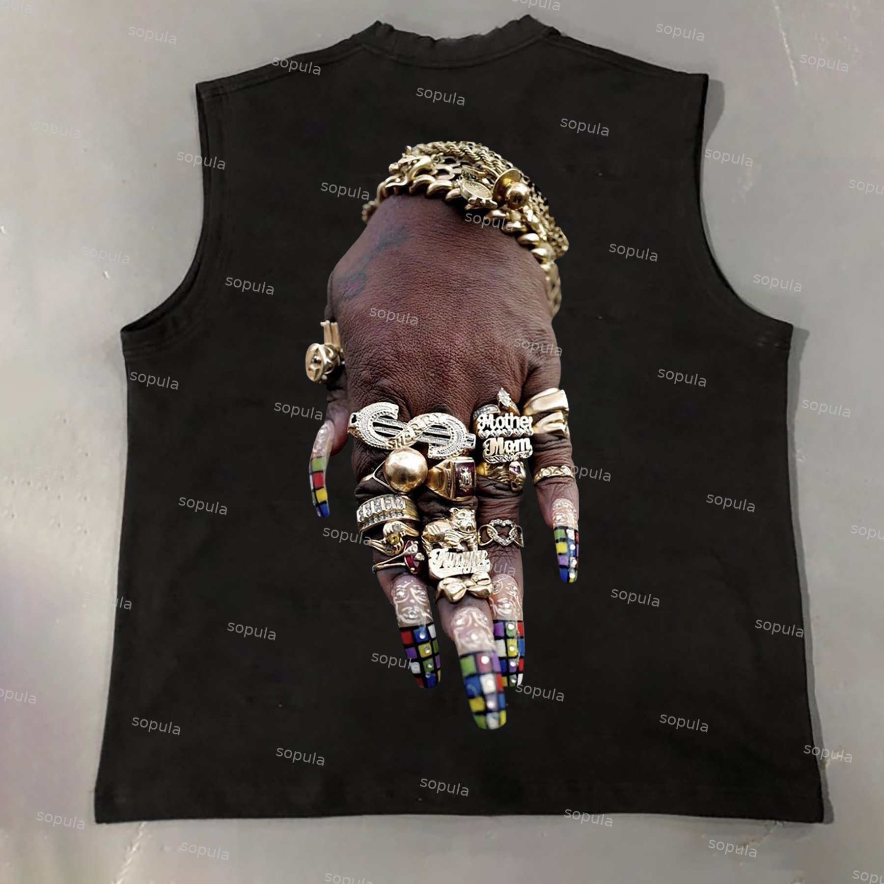 Vintage Colorful Art Bracelet And Ring Graphics Cotton Tank Top - SOPULA