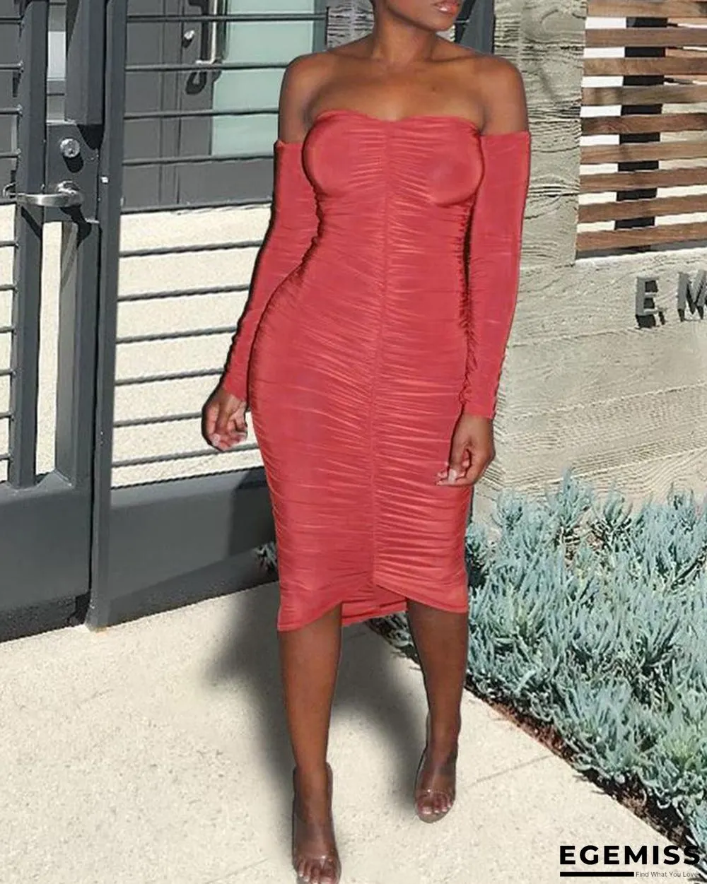 Off Shoulder Bodycon Ruched Dress | EGEMISS