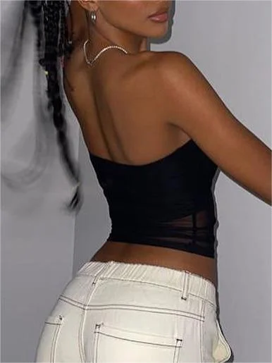 Brownm Paneled Mesh Bandeau Top