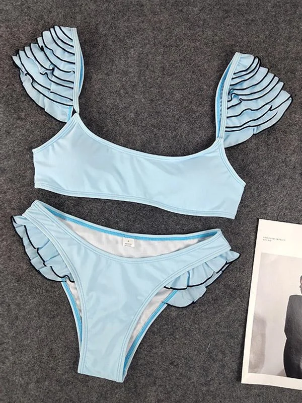 Sexy Ruffled Plain Bikini Set