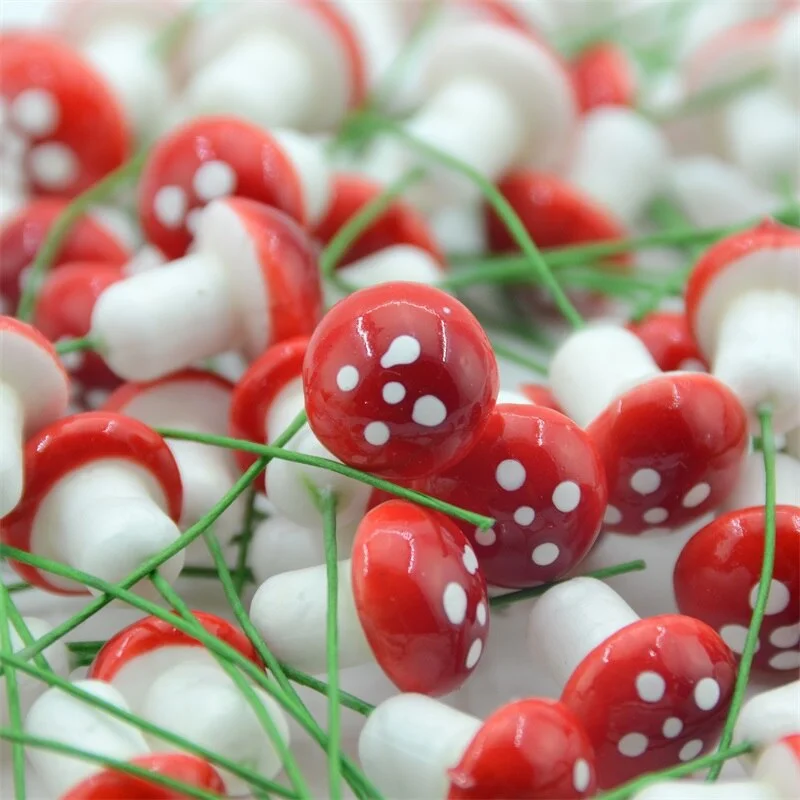 50Pcs  Mini Foam Mushroom Fungus Artificial Plant Flowers Kids Painted DIY Craft Home Party Wreath Holiday Wedding Decoration