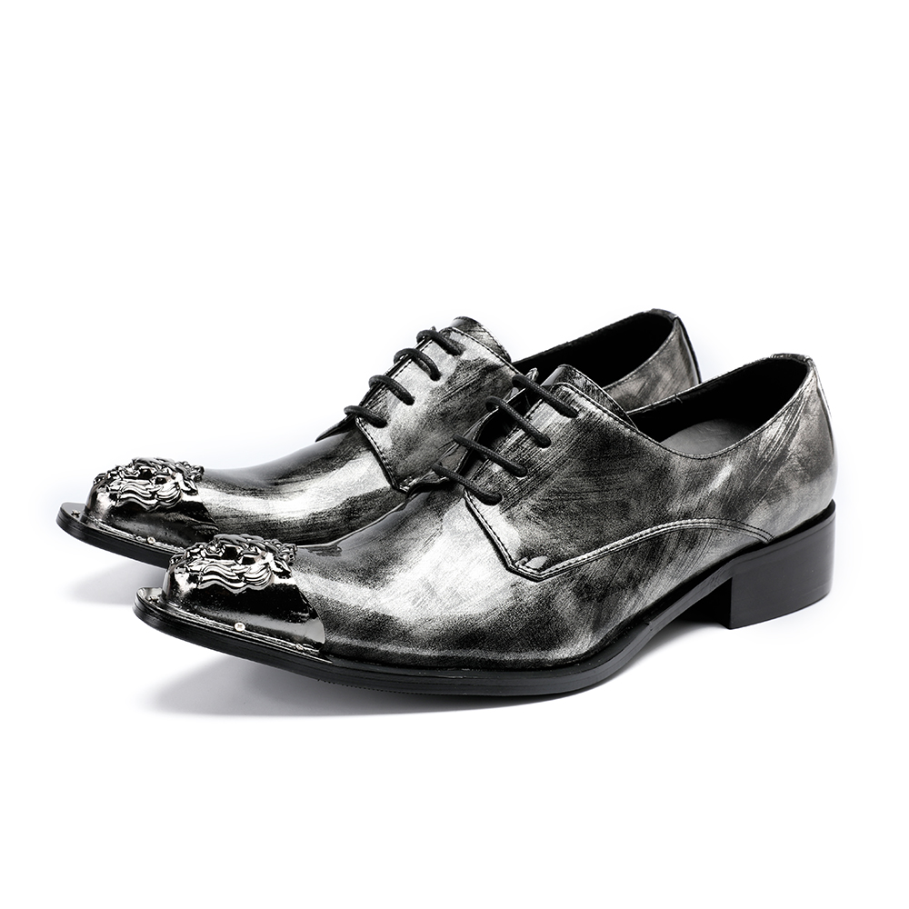 VCSHOES Men's Genuine Leather Oxfords Shoes Metal Pointed Toe Business Party Men Formal Shoes