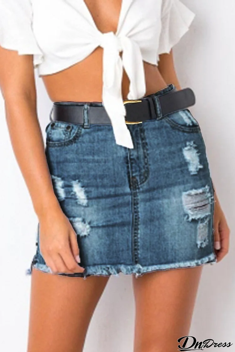 Distressed Raw Hem Denim Mini Skirt