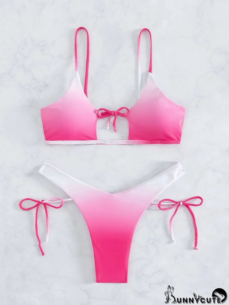 Gradient Lace-up Key-hole Bikini Set