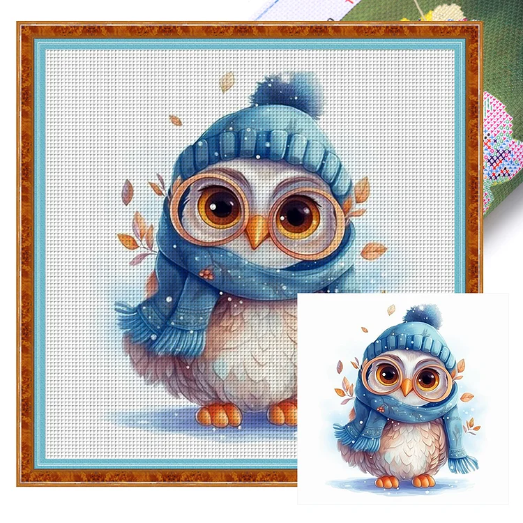 【Huacan Brand】Winter Owl 18CT Stamped Cross Stitch 25*25CM