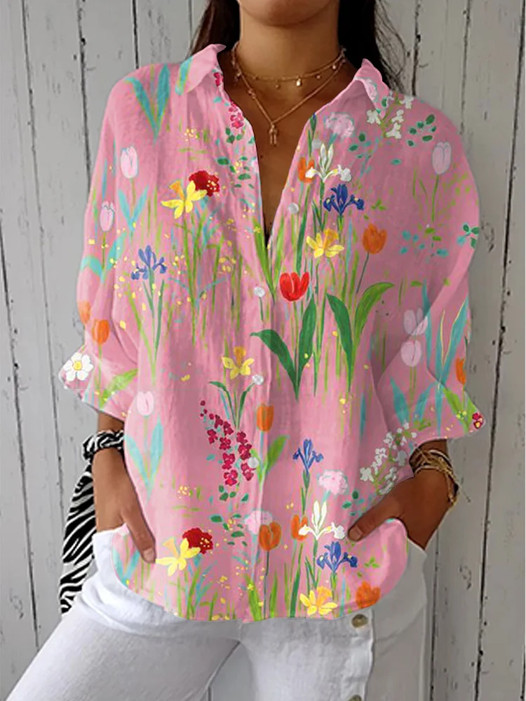 Women's Vintage Flowers Print Casual Long Sleeve Dress