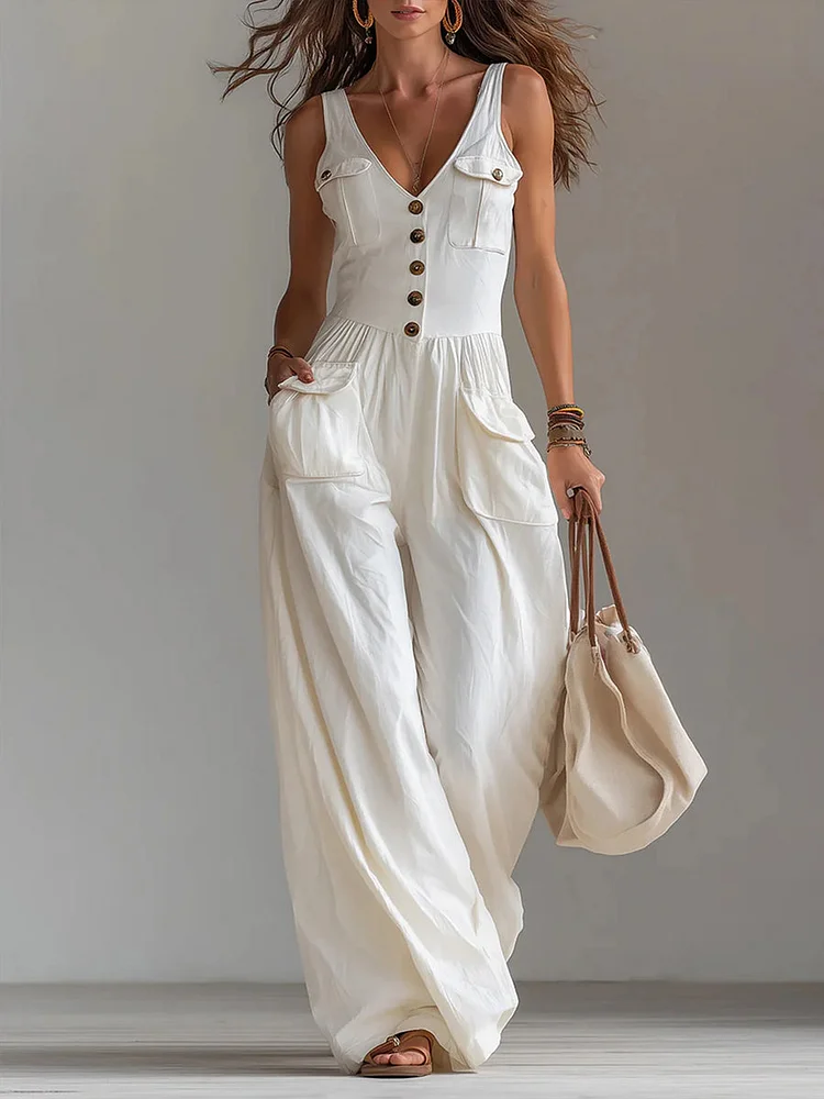Women's Casual Jumpsuit With Wide-leg Pants