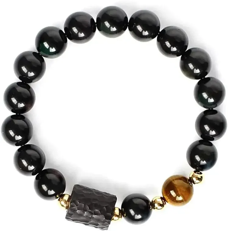 Protection Stones Black Obsidian Tiger's Eye Stone Beaded Bracelet-Protection Bracelet