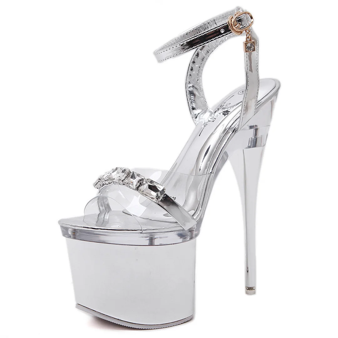 Wongn Wongn Plus Size Ultra High Heel Fish Mouth Shoes Silver Fine Heel Cross Strap Female Al Nightclub Sex Size 43