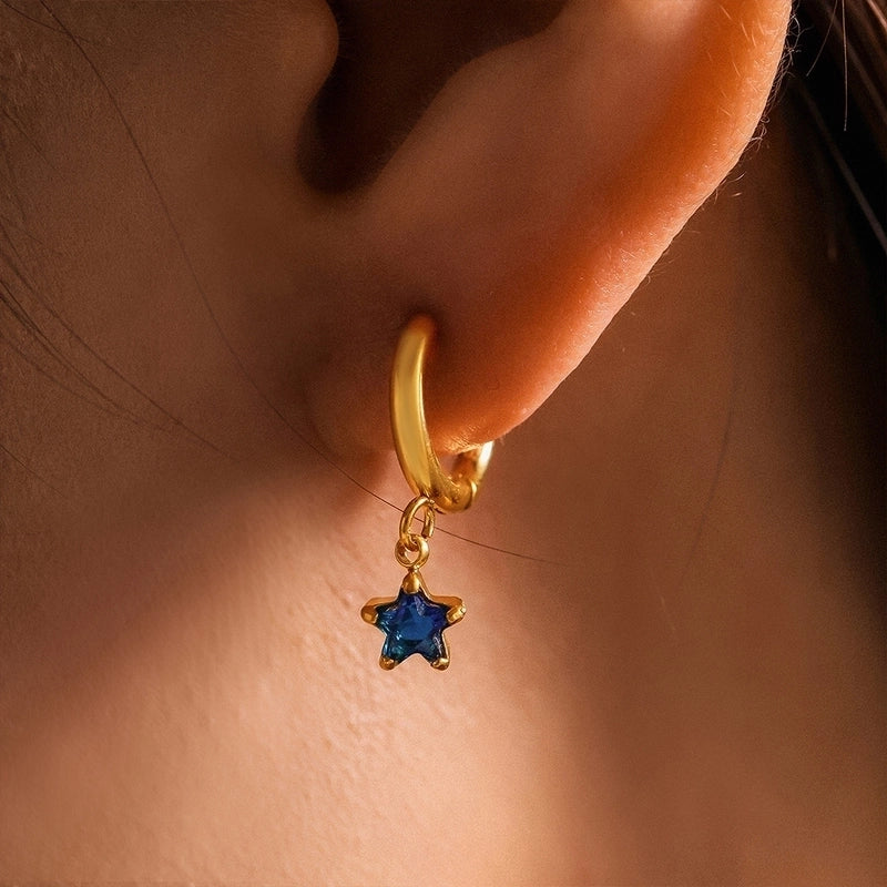 1 Pair Elegant Luxurious Vacation Pentagram Inlay 304 Stainless Steel Zircon 18K Gold Plated Drop Earrings