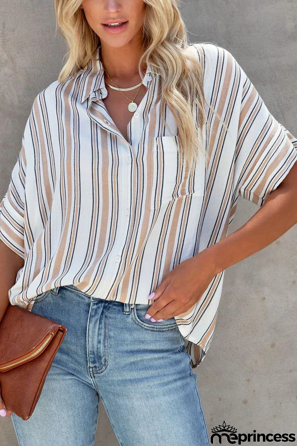 Multicolor Striped Oversize Short Sleeve Shirt