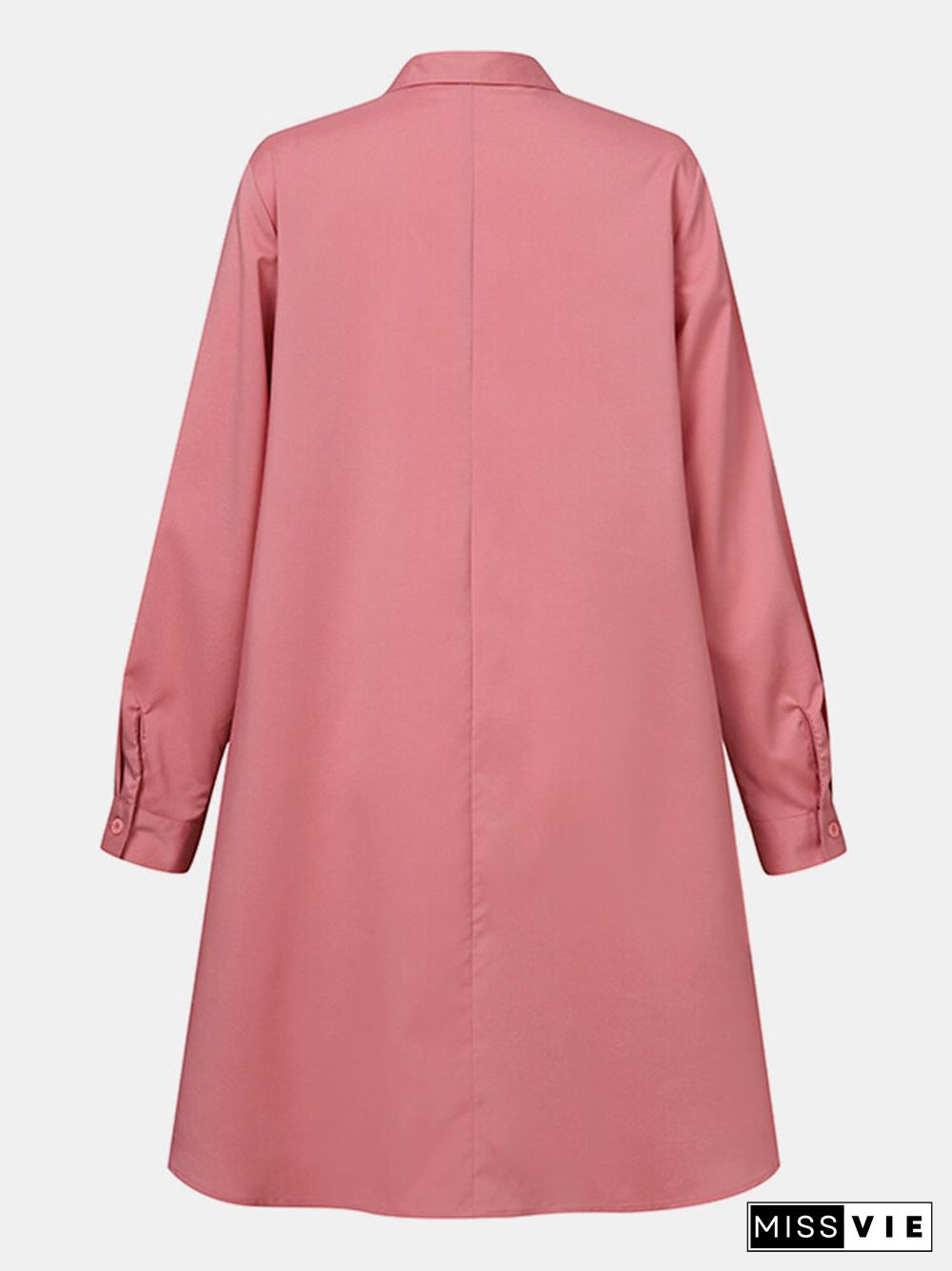 Women Solid Color Button Lapel Long Sleeve Casual Blouse