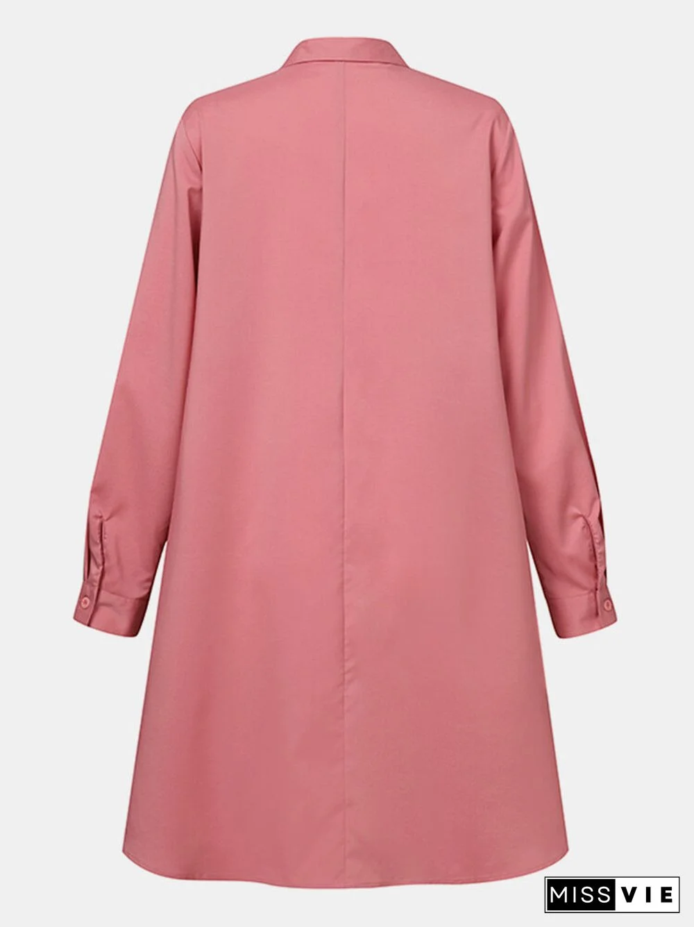 Women Solid Color Button Lapel Long Sleeve Casual Blouse