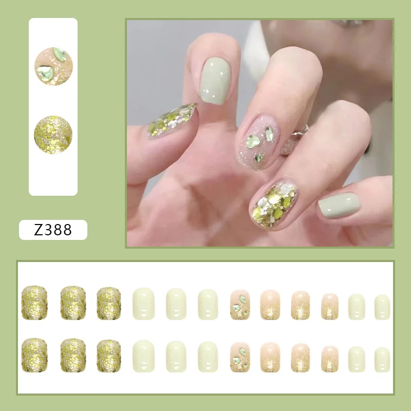 Churchf Churchf A Summer Fresh Milk Green Flash Honeydew Melon Series Of Piece Green Diamond Nail Products Fake Nails